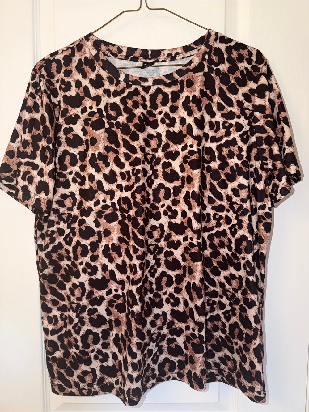 SHEIN Leopard Print Short Sleeve Tee - Brown & Tan